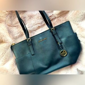 pre Owned Michael Kors Medium Bag, Black w/Gold Details, Good Condition